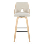 Stella 30" Fixed-Height Barstool - Set of 2 - Natural Wood, Cream Fabric, Black Metal