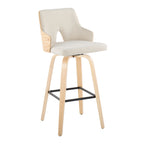 Stella 30" Fixed-Height Barstool - Set of 2 - Natural Wood, Cream Fabric, Black Metal