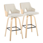 Stella 30" Fixed-Height Barstool - Set of 2 - Natural Wood, Cream Fabric, Black Metal