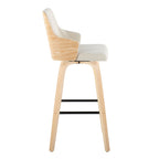 Stella 30" Fixed-Height Barstool - Set of 2 - Natural Wood, Cream Fabric, Black Metal