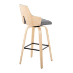Stella 30" Fixed-Height Barstool - Set of 2 - Natural Wood, Light Grey Fabric, Black Metal