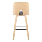 Stella 30" Fixed-Height Barstool - Set of 2 - Natural Wood, Light Grey Fabric, Black Metal