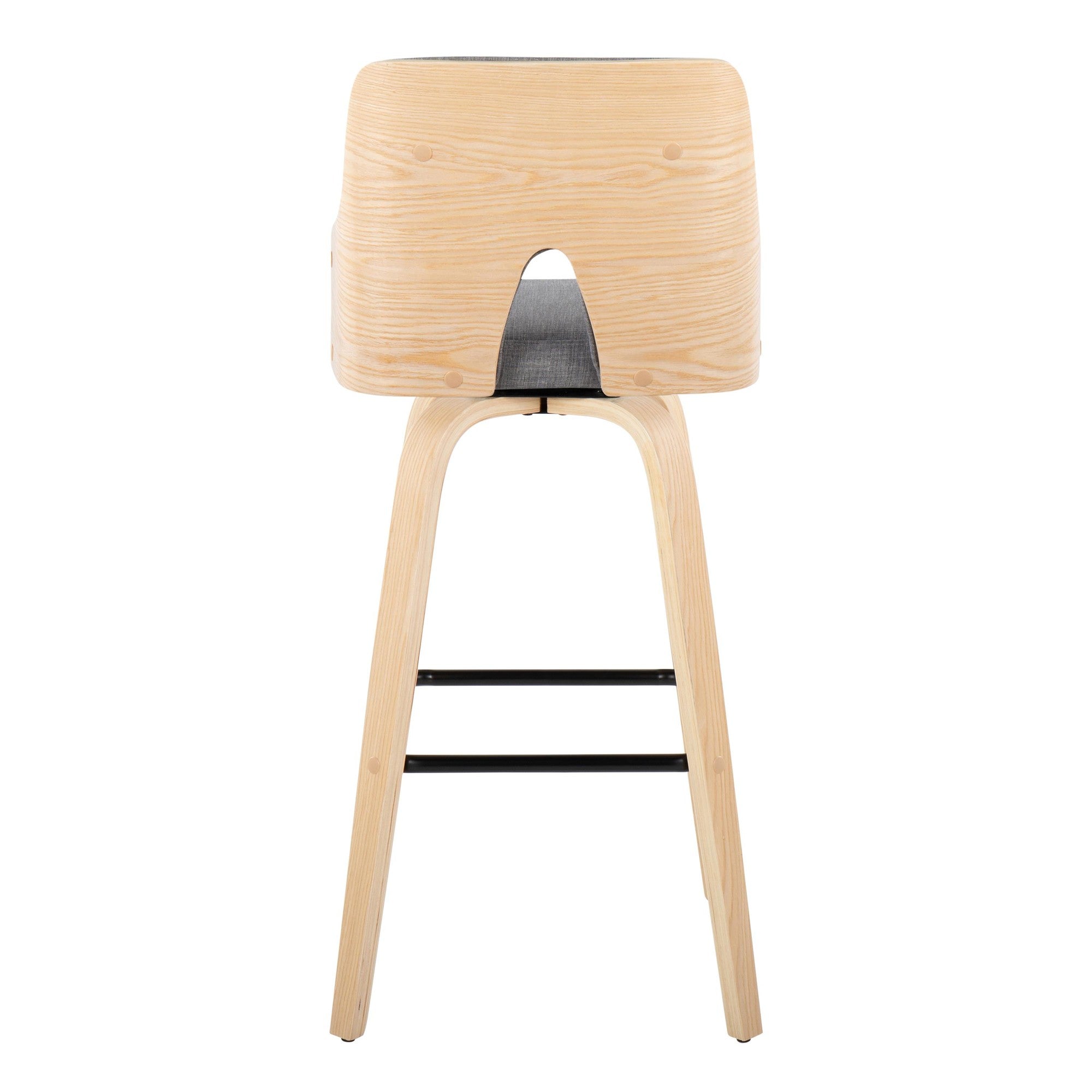 Stella 30" Fixed-Height Barstool - Set of 2 - Natural Wood, Light Grey Fabric, Black Metal