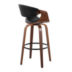Symphony 30" Fixed-Height Barstool - Set of 2 - Black Metal, Walnut Wood, Black PU