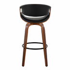 Symphony 30" Fixed-Height Barstool - Set of 2 - Black Metal, Walnut Wood, Black PU