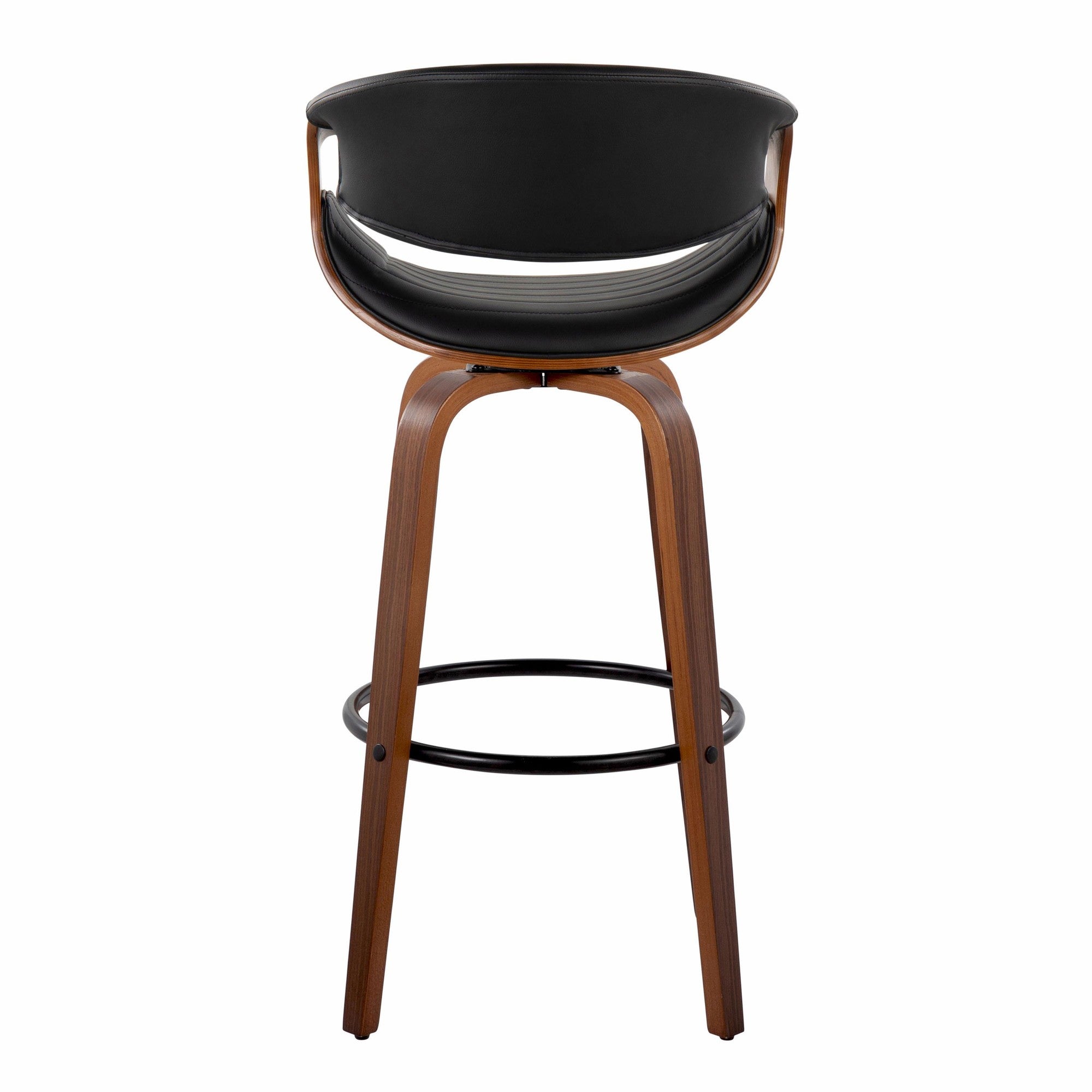 Symphony 30" Fixed-Height Barstool - Set of 2 - Black Metal, Walnut Wood, Black PU