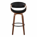 Symphony 30" Fixed-Height Barstool - Set of 2 - Black Metal, Walnut Wood, Black PU