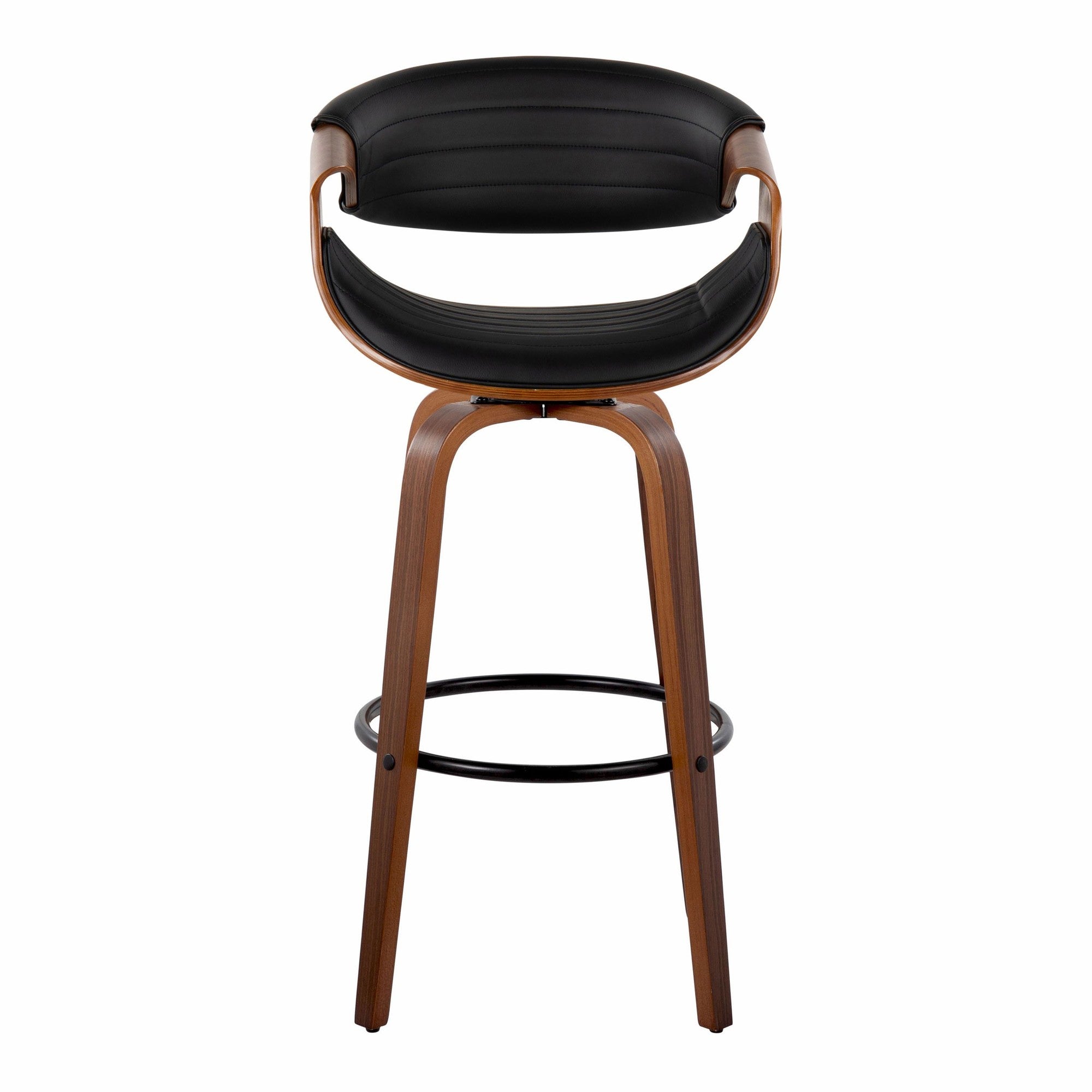 Symphony 30" Fixed-Height Barstool - Set of 2 - Black Metal, Walnut Wood, Black PU