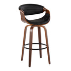Symphony 30" Fixed-Height Barstool - Set of 2 - Black Metal, Walnut Wood, Black PU