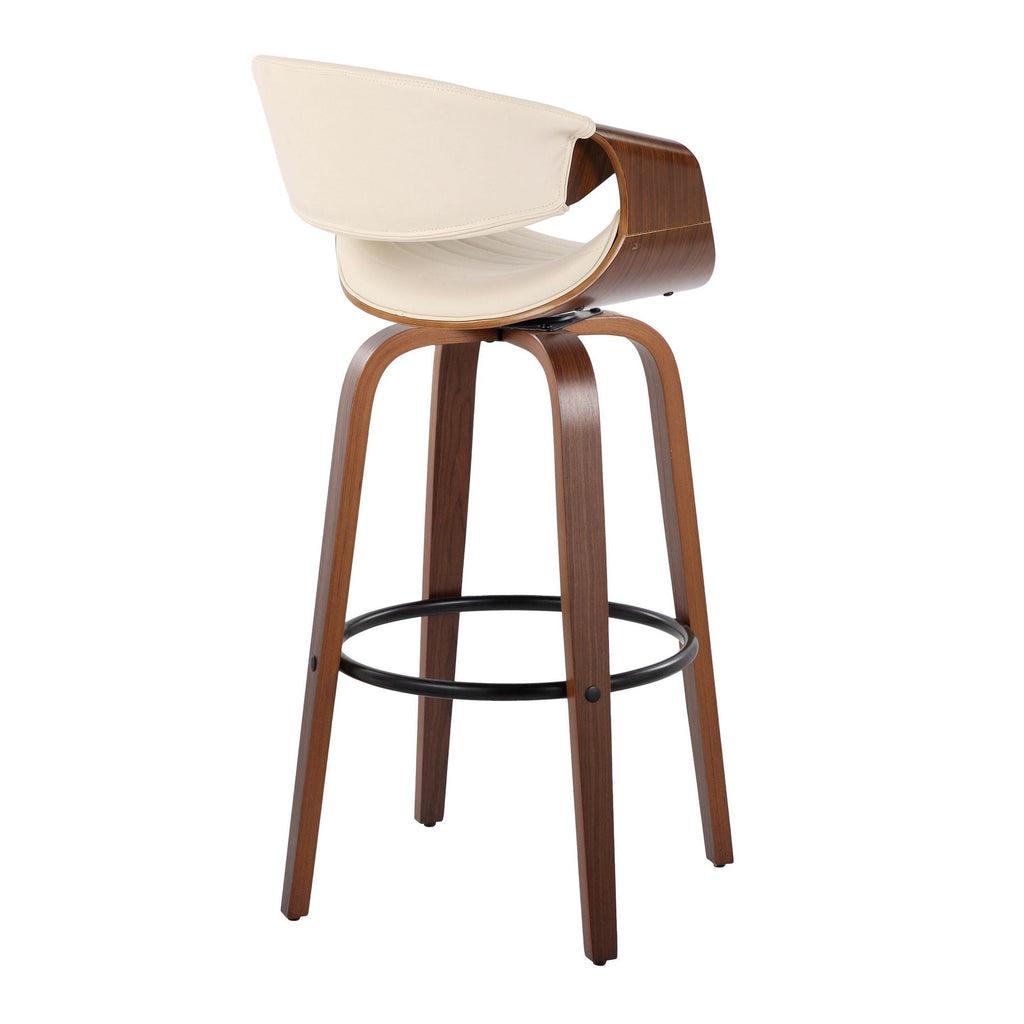 Symphony 30" Fixed-Height Barstool - Set of 2 - Walnut Wood, Black Metal, Cream PU