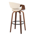 Symphony 30" Fixed-Height Barstool - Set of 2 - Walnut Wood, Black Metal, Cream PU
