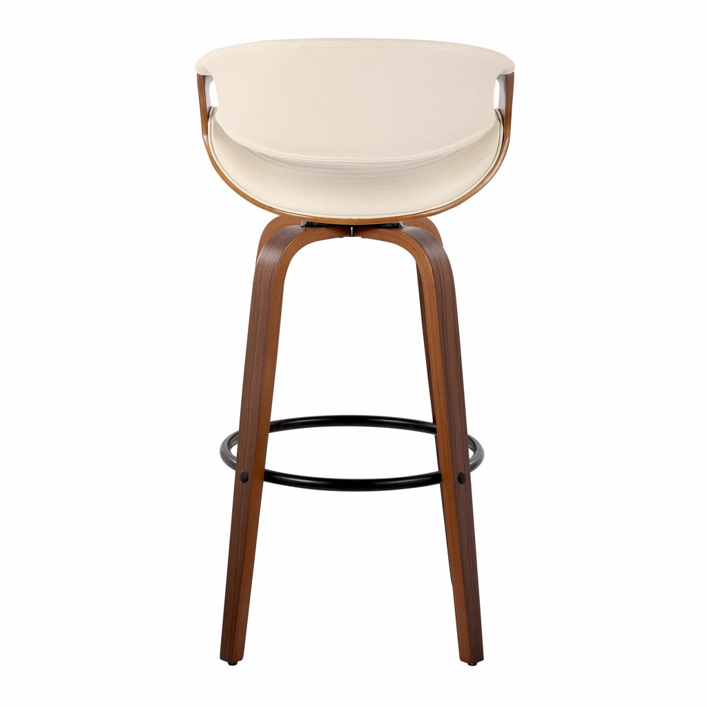 Symphony 30" Fixed-Height Barstool - Set of 2 - Walnut Wood, Black Metal, Cream PU