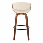 Symphony 30" Fixed-Height Barstool - Set of 2 - Walnut Wood, Black Metal, Cream PU