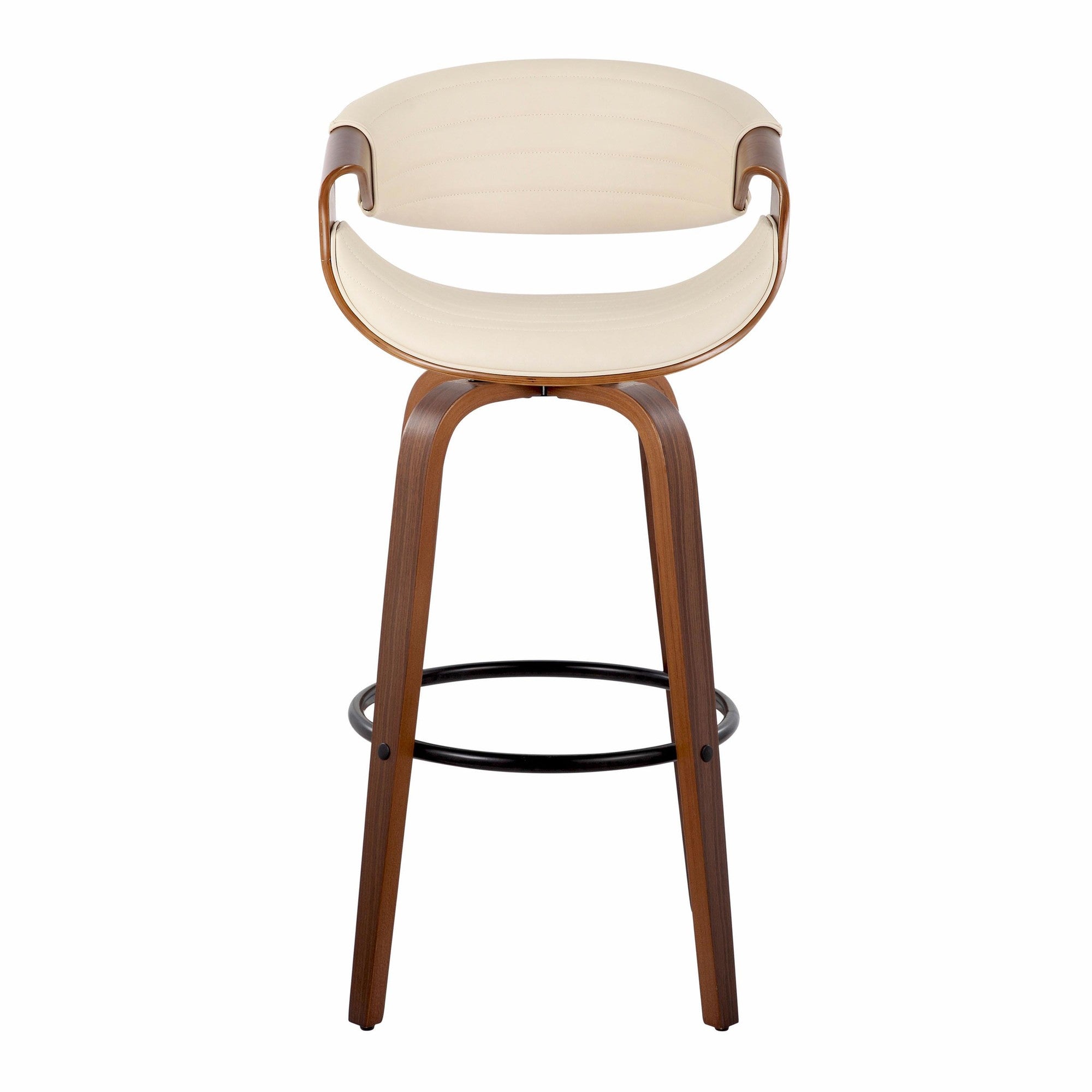 Symphony 30" Fixed-Height Barstool - Set of 2 - Walnut Wood, Black Metal, Cream PU