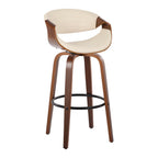 Symphony 30" Fixed-Height Barstool - Set of 2 - Walnut Wood, Black Metal, Cream PU