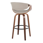 Symphony 30" Fixed-Height Barstool - Set of 2 - Walnut Wood, Black Metal, Pewter Grey PU