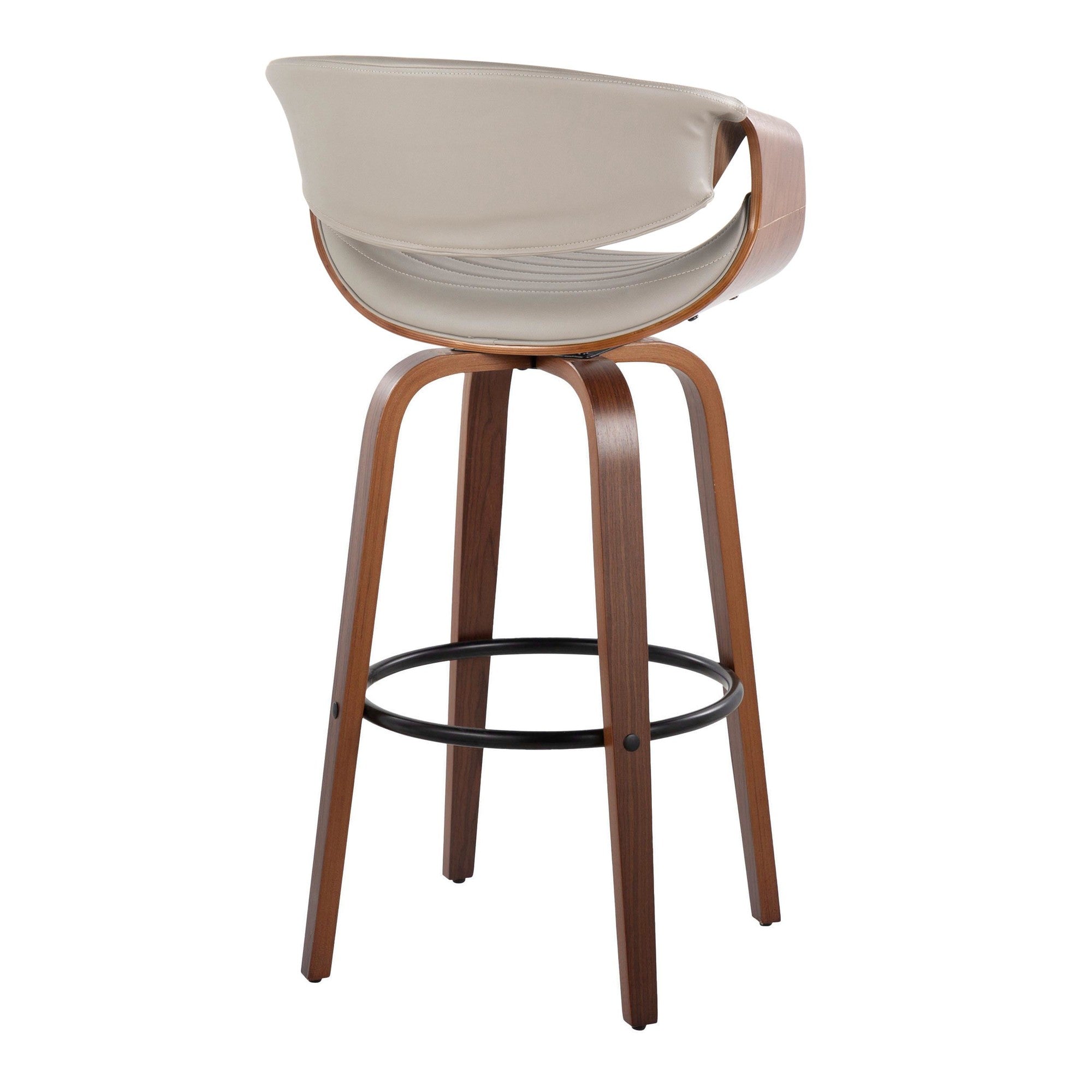 Symphony 30" Fixed-Height Barstool - Set of 2 - Walnut Wood, Black Metal, Pewter Grey PU