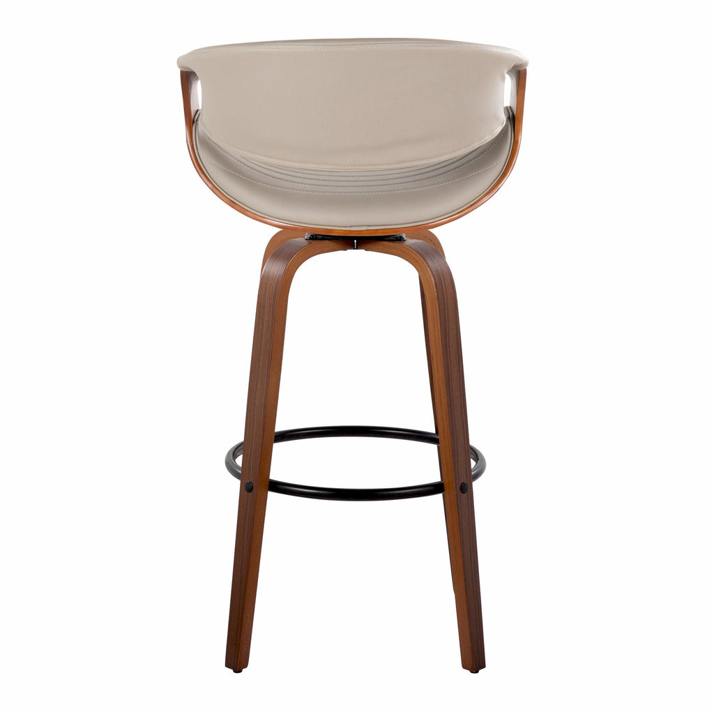 Symphony 30" Fixed-Height Barstool - Set of 2 - Walnut Wood, Black Metal, Pewter Grey PU