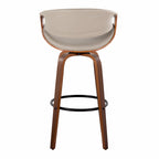 Symphony 30" Fixed-Height Barstool - Set of 2 - Walnut Wood, Black Metal, Pewter Grey PU