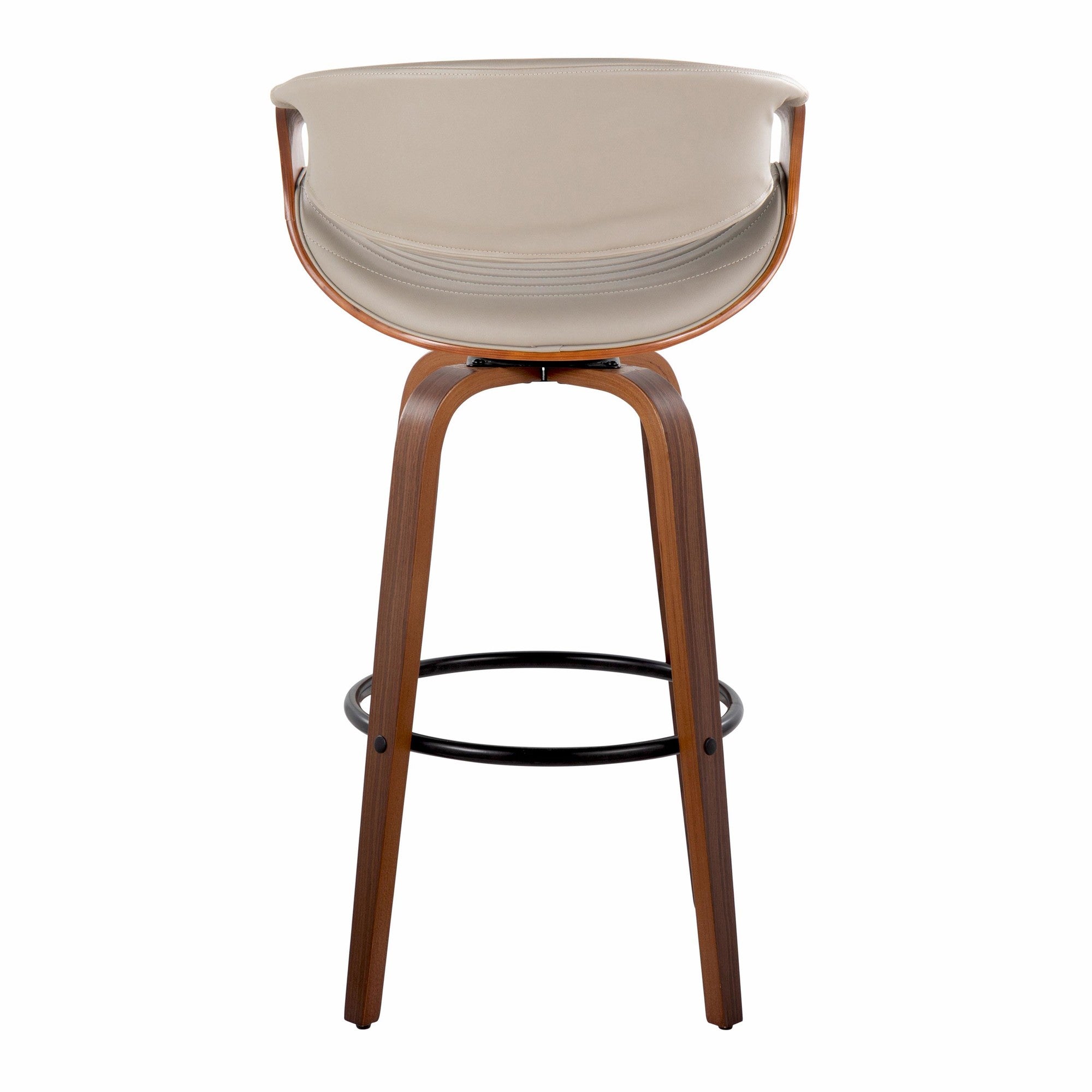 Symphony 30" Fixed-Height Barstool - Set of 2 - Walnut Wood, Black Metal, Pewter Grey PU