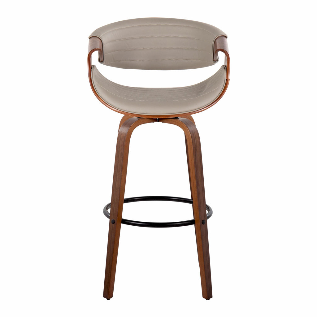 Symphony 30" Fixed-Height Barstool - Set of 2 - Walnut Wood, Black Metal, Pewter Grey PU