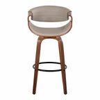 Symphony 30" Fixed-Height Barstool - Set of 2 - Walnut Wood, Black Metal, Pewter Grey PU
