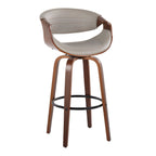 Symphony 30" Fixed-Height Barstool - Set of 2 - Walnut Wood, Black Metal, Pewter Grey PU