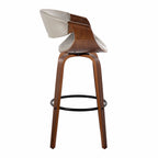 Symphony 30" Fixed-Height Barstool - Set of 2 - Walnut Wood, Black Metal, Pewter Grey PU