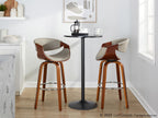 Symphony 30" Fixed-Height Barstool - Set of 2 - Walnut Wood, Chrome Metal, Grey PU