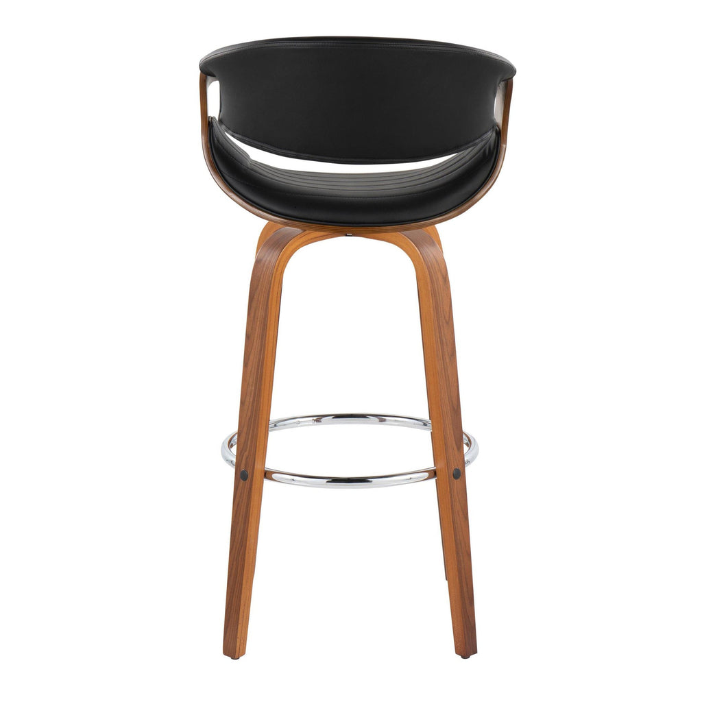 Symphony 30" Fixed-Height Barstool - Set of 2 - Walnut Wood, Chrome Metal, Black PU