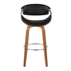 Symphony 30" Fixed-Height Barstool - Set of 2 - Walnut Wood, Chrome Metal, Black PU