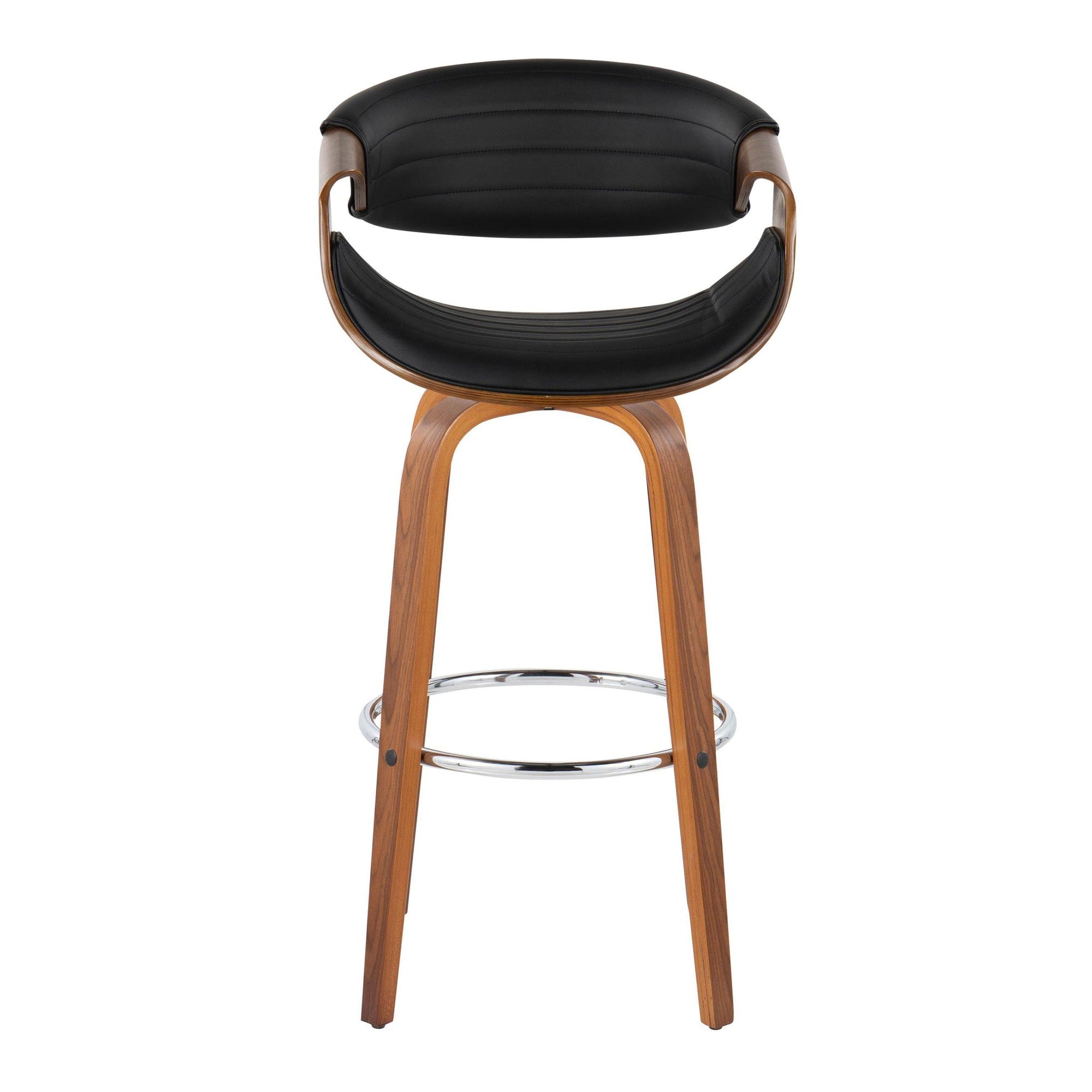 Symphony 30" Fixed-Height Barstool - Set of 2 - Walnut Wood, Chrome Metal, Black PU