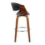 Symphony 30" Fixed-Height Barstool - Set of 2 - Walnut Wood, Chrome Metal, Black PU