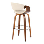 Symphony 30" Fixed-Height Barstool - Set of 2 - Walnut Wood, Chrome Metal, Cream PU