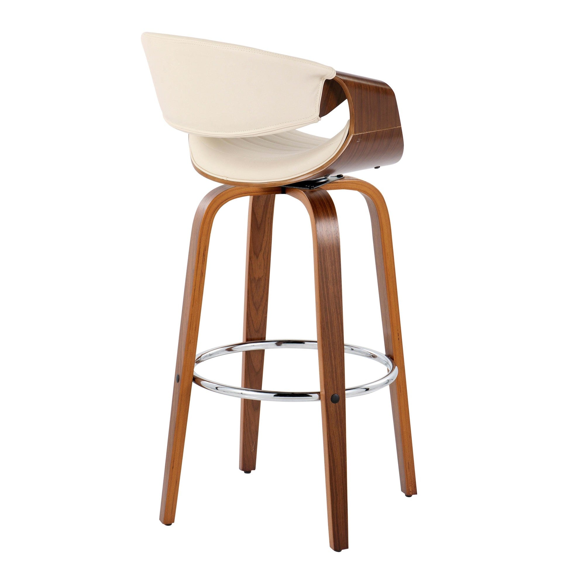 Symphony 30" Fixed-Height Barstool - Set of 2 - Walnut Wood, Chrome Metal, Cream PU