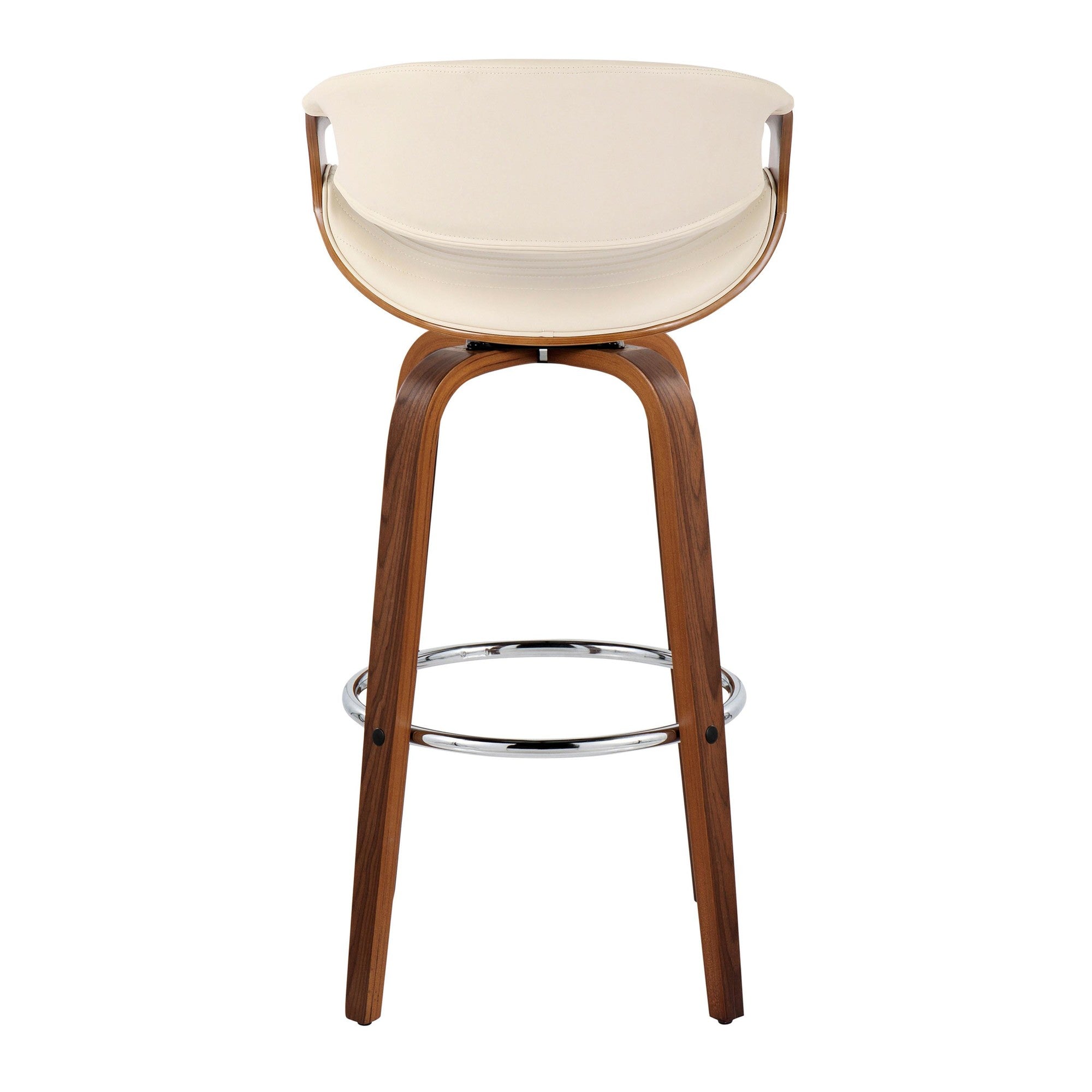 Symphony 30" Fixed-Height Barstool - Set of 2 - Walnut Wood, Chrome Metal, Cream PU