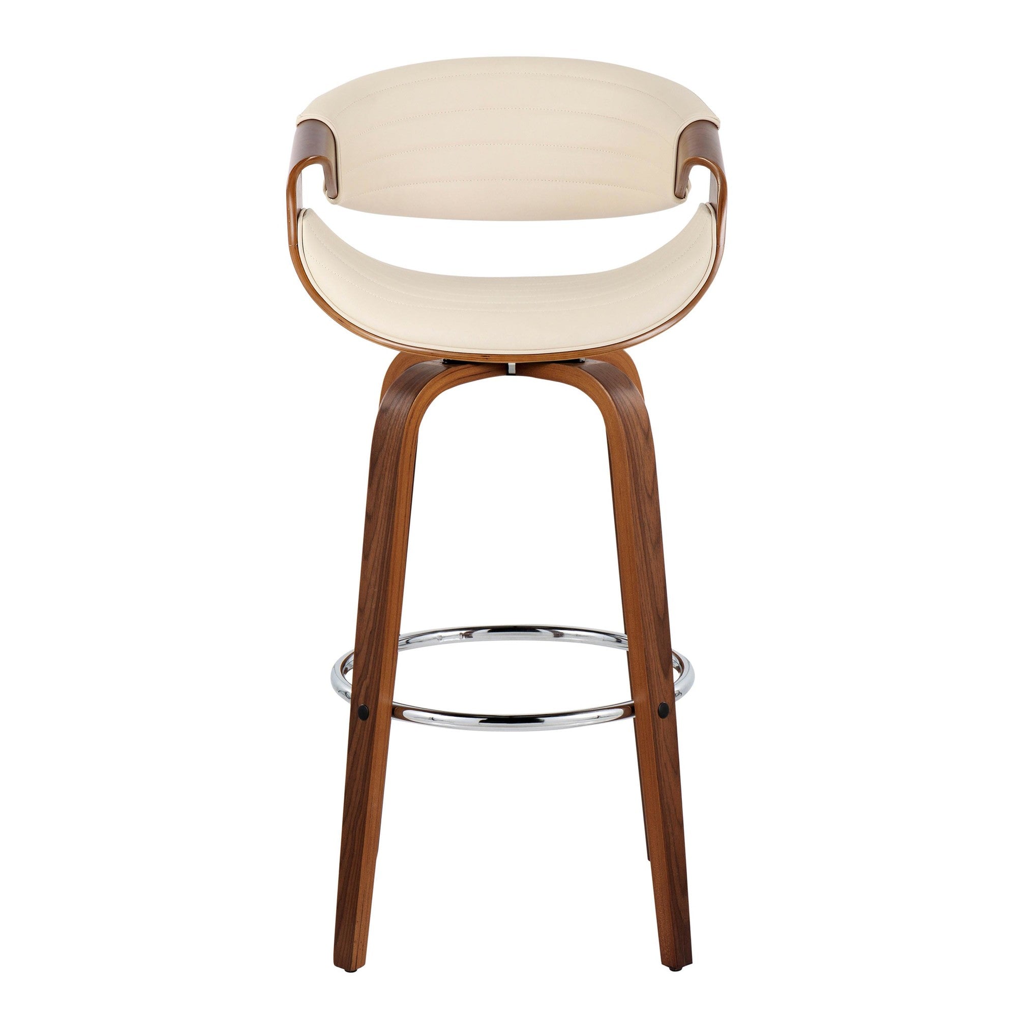 Symphony 30" Fixed-Height Barstool - Set of 2 - Walnut Wood, Chrome Metal, Cream PU
