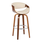 Symphony 30" Fixed-Height Barstool - Set of 2 - Walnut Wood, Chrome Metal, Cream PU