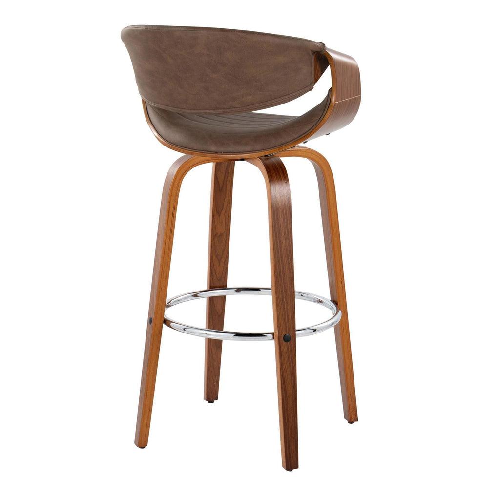 Symphony 30" Fixed-Height Barstool - Set of 2 - Walnut Wood, Chrome Metal, Espresso PU