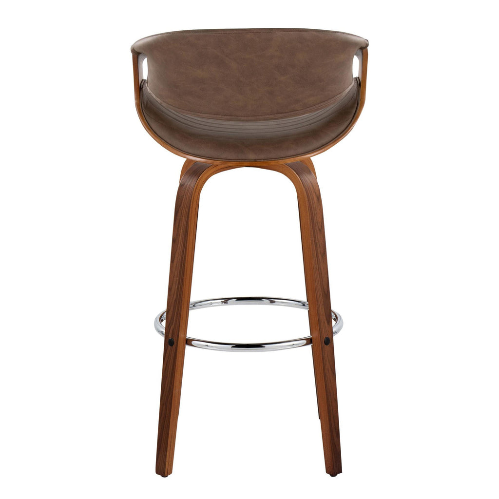 Symphony 30" Fixed-Height Barstool - Set of 2 - Walnut Wood, Chrome Metal, Espresso PU