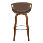 Symphony 30" Fixed-Height Barstool - Set of 2 - Walnut Wood, Chrome Metal, Espresso PU