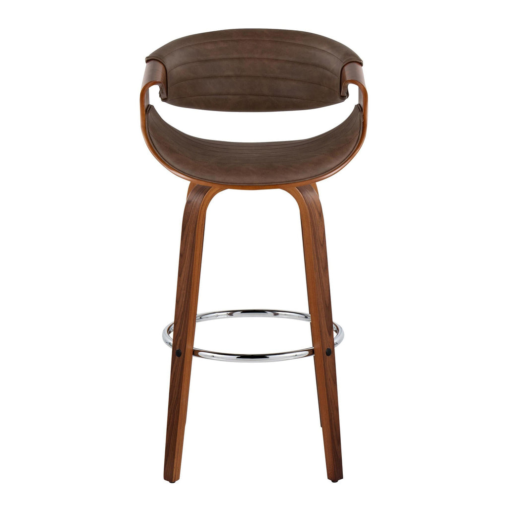 Symphony 30" Fixed-Height Barstool - Set of 2 - Walnut Wood, Chrome Metal, Espresso PU