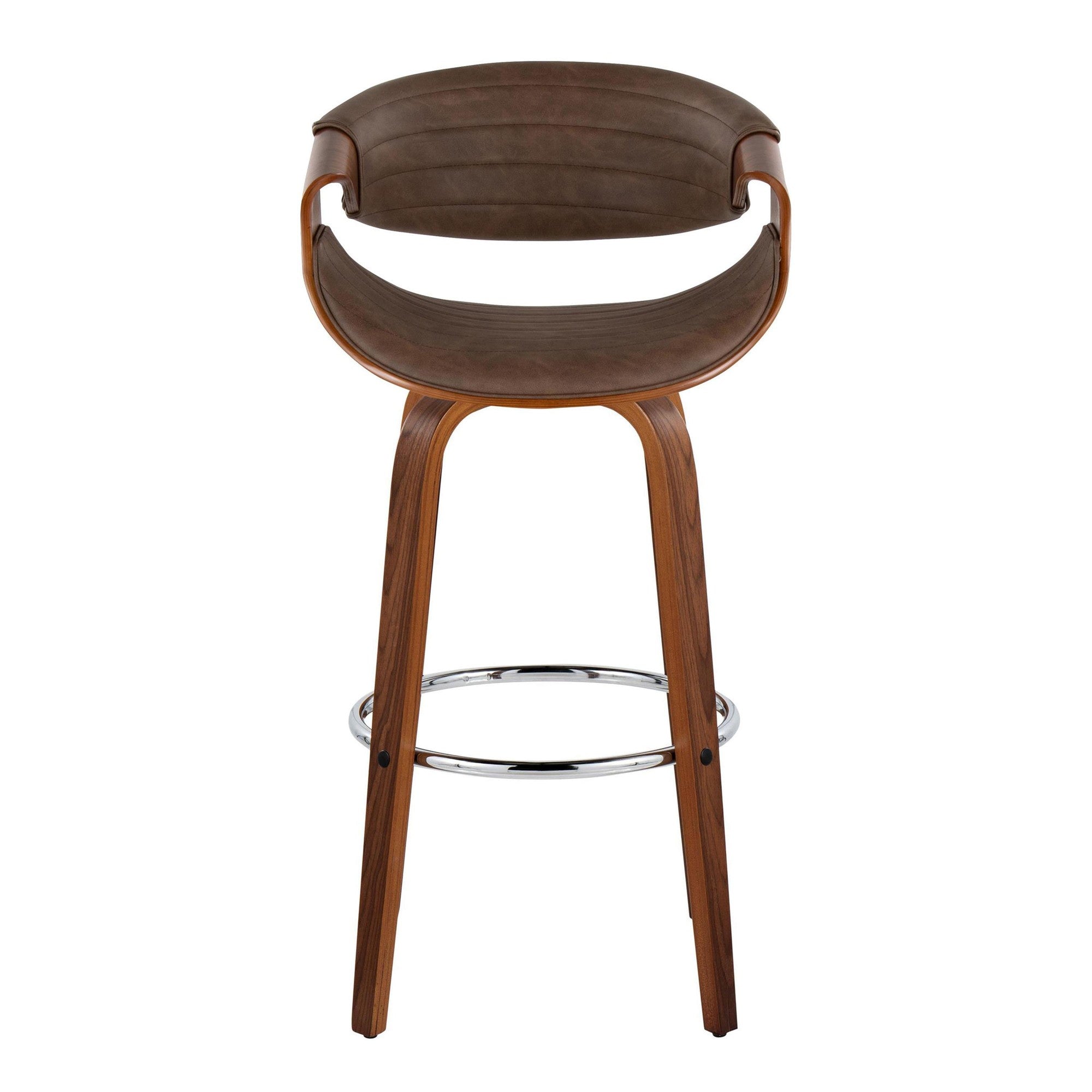 Symphony 30" Fixed-Height Barstool - Set of 2 - Walnut Wood, Chrome Metal, Espresso PU
