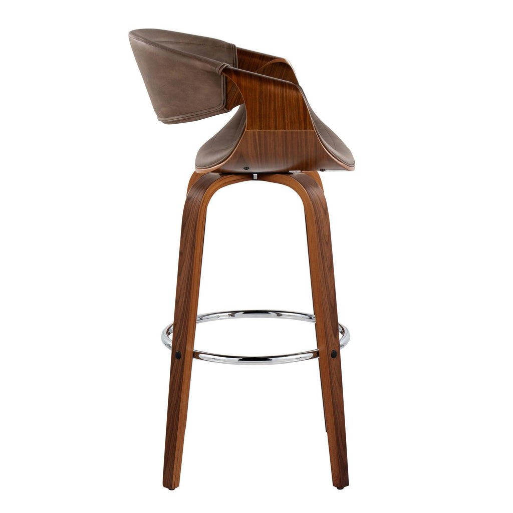 Symphony 30" Fixed-Height Barstool - Set of 2 - Walnut Wood, Chrome Metal, Espresso PU