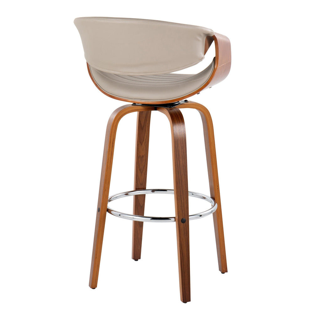 Symphony 30" Fixed-Height Barstool - Set of 2 - Walnut Wood, Chrome Metal, Grey PU
