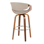 Symphony 30" Fixed-Height Barstool - Set of 2 - Walnut Wood, Chrome Metal, Grey PU