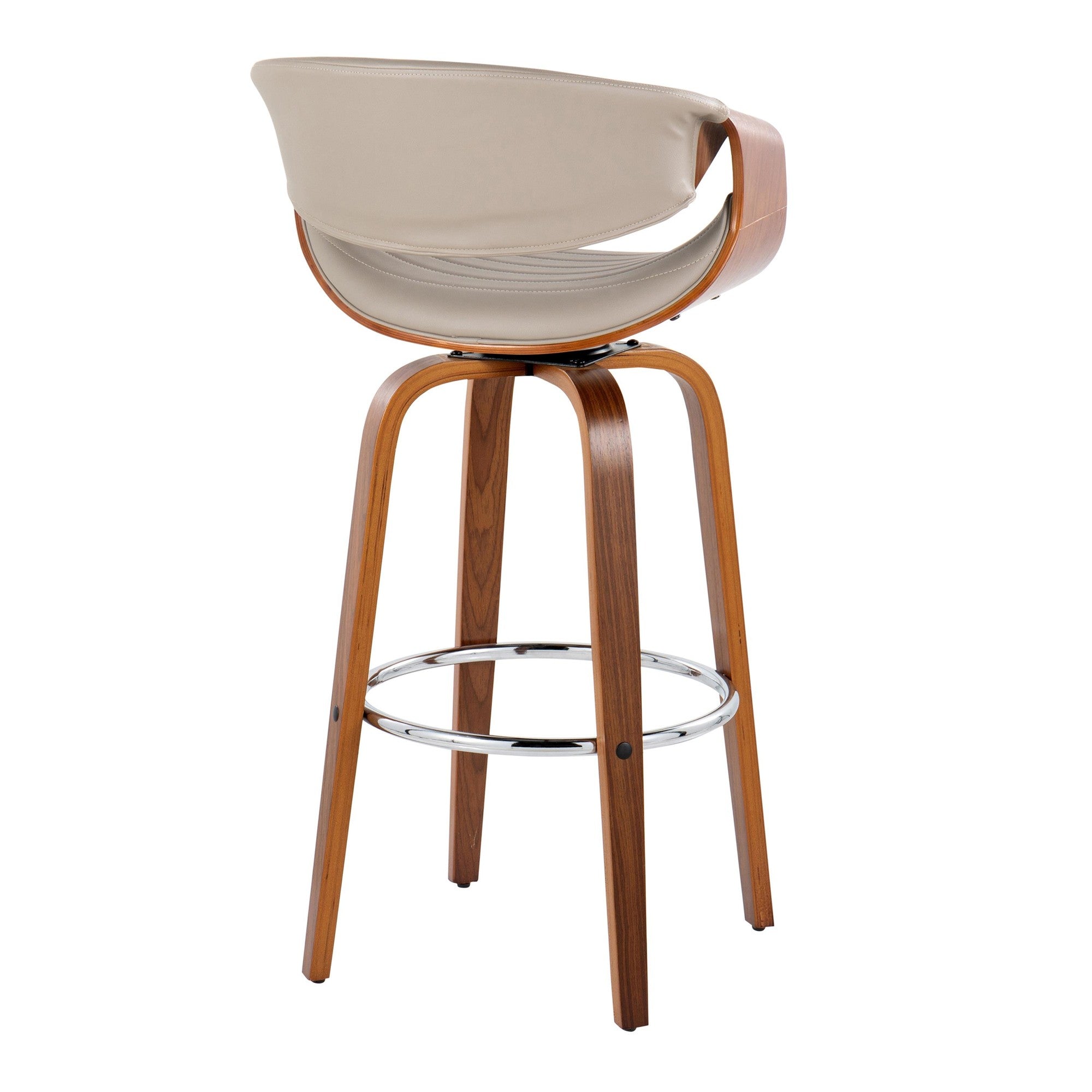 Symphony 30" Fixed-Height Barstool - Set of 2 - Walnut Wood, Chrome Metal, Grey PU