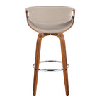 Symphony 30" Fixed-Height Barstool - Set of 2 - Walnut Wood, Chrome Metal, Grey PU