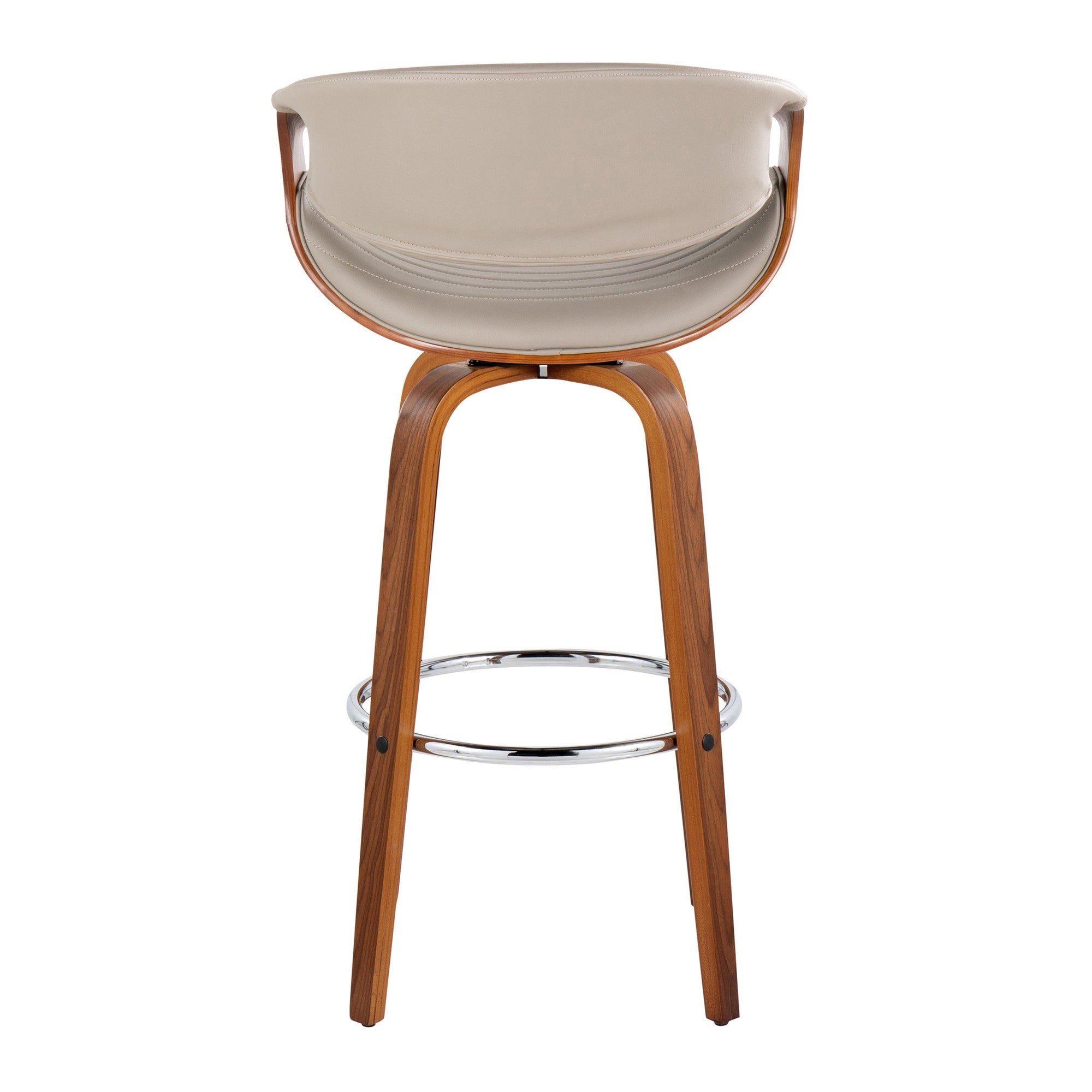 Symphony 30" Fixed-Height Barstool - Set of 2 - Walnut Wood, Chrome Metal, Grey PU
