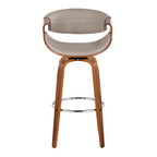 Symphony 30" Fixed-Height Barstool - Set of 2 - Walnut Wood, Chrome Metal, Grey PU